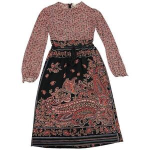 Nancy Greer WMNS 10 Vintage Floral Long Sleeve‎ Waist Tie MIDI Dress Paisley